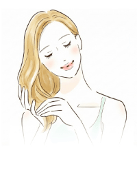 女性がオイルを髪に塗布しているイラスト