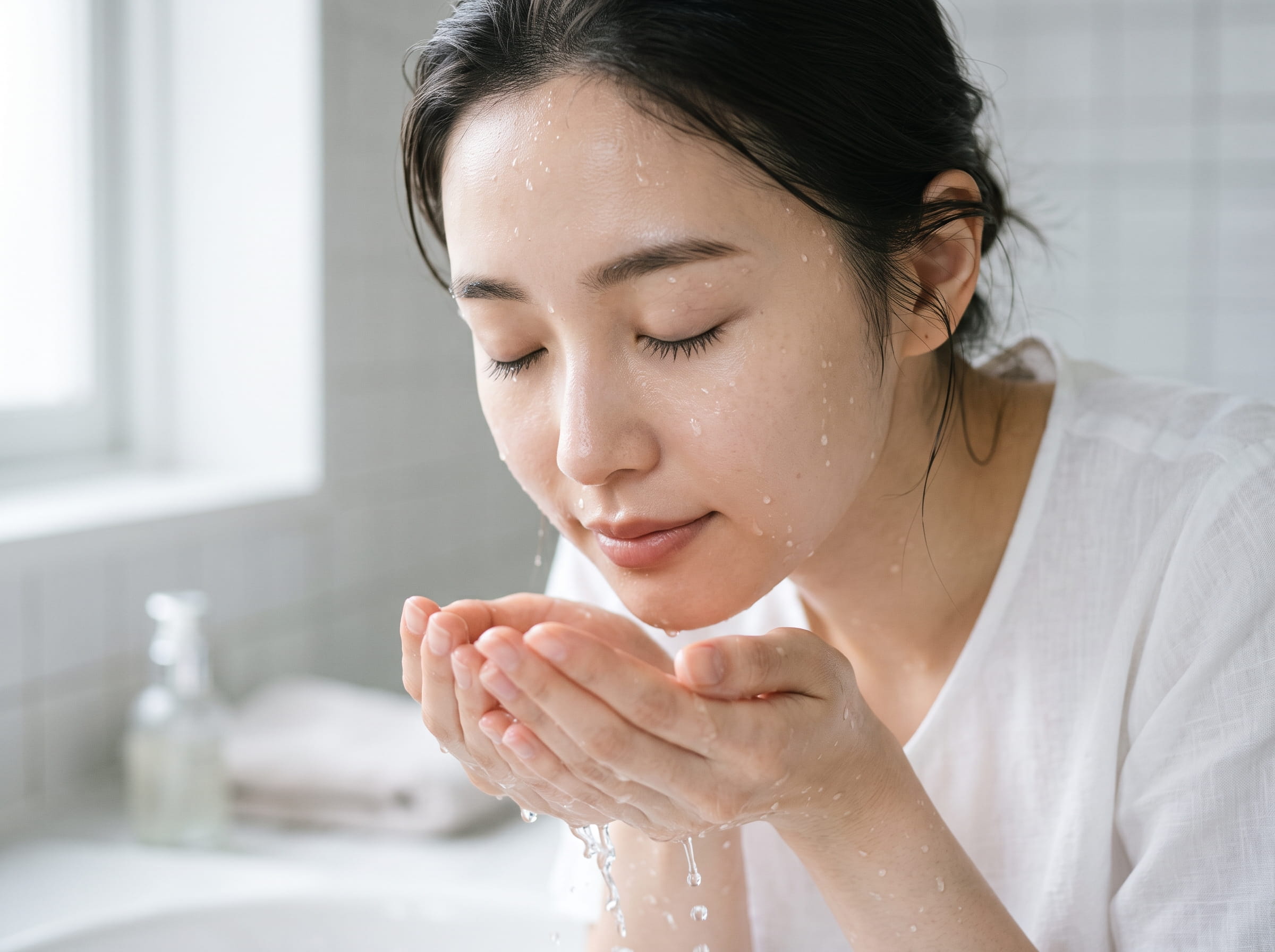 顔を洗う女性